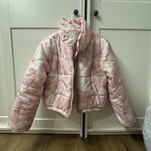Kids Pink and White Puffer Jacket - Picture 1 of 2